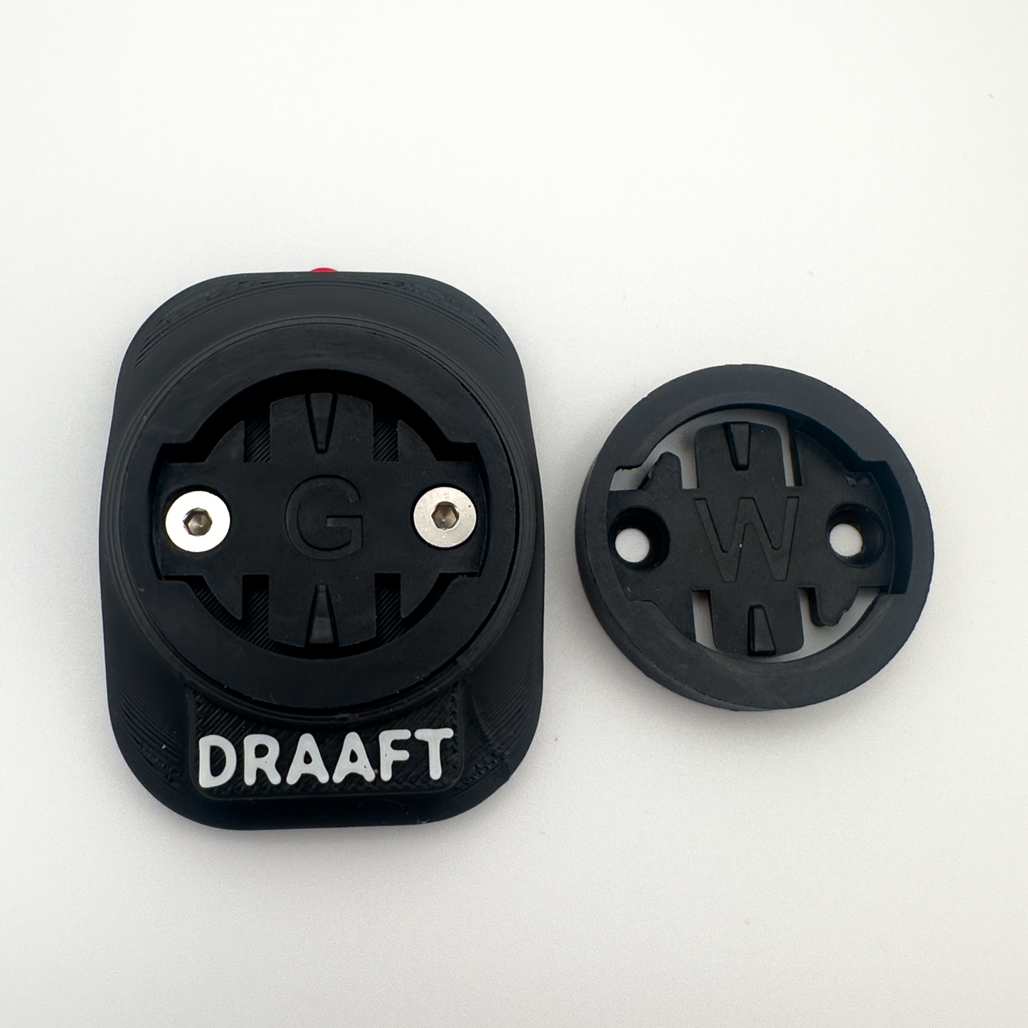 Two black bike mount accessories with 'DRAAFT' branding on a white background